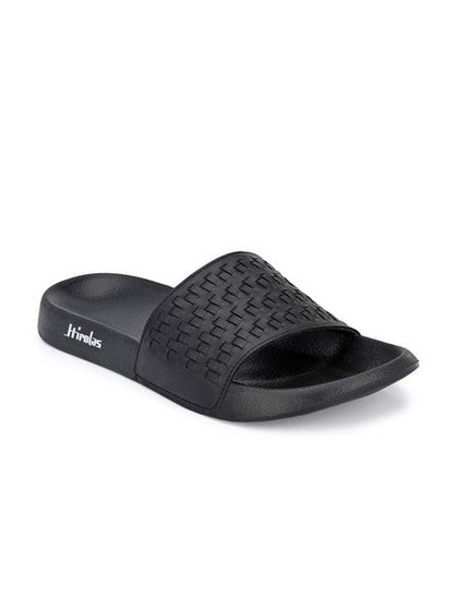 Hirolas® Men's Black Weaved Slider Flip-Flops (HROMSL02BLK)