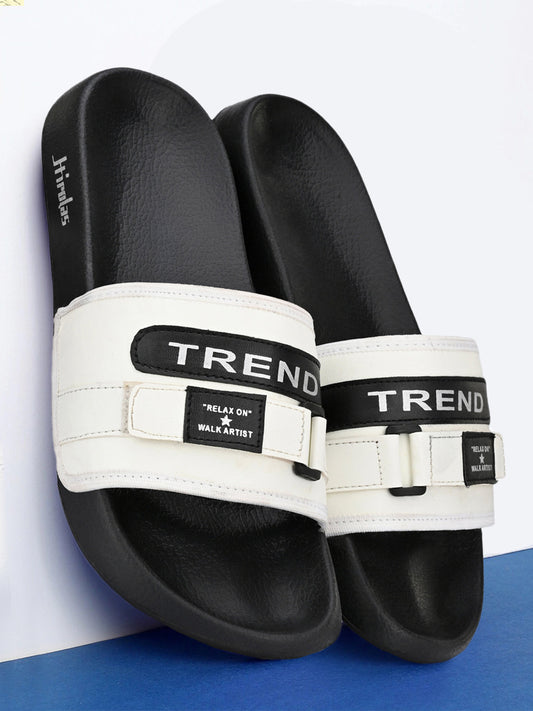 Hirolas® Men's Black Printed Slider Flip-Flops (HROMSL03BLK)