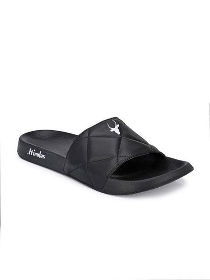 Hirolas® Men's Black Quilted Slider Flip-Flops (HROMSL04BLK)