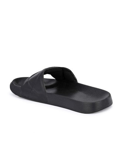 Hirolas® Men's Black Quilted Slider Flip-Flops (HROMSL04BLK)