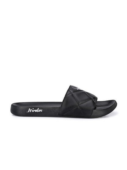 Hirolas® Men's Black Quilted Slider Flip-Flops (HROMSL04BLK)