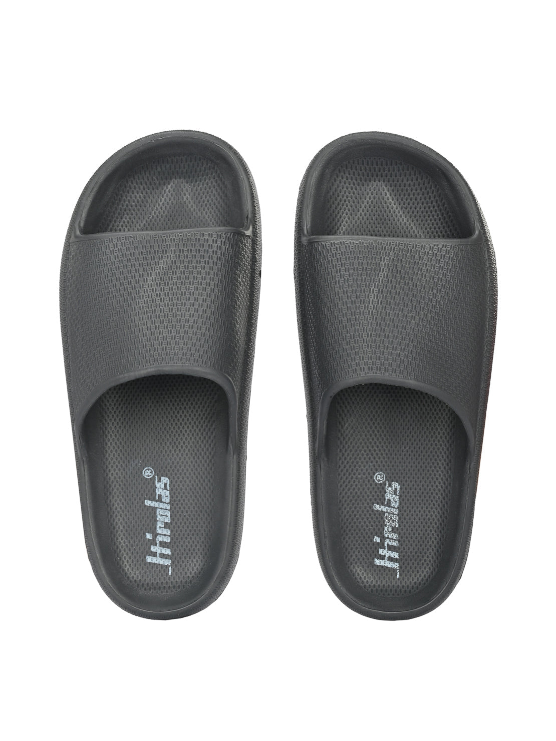 Hirolas® Men's Black Cushioned Fluffy Slider Slippers (HROMSL05BLK)