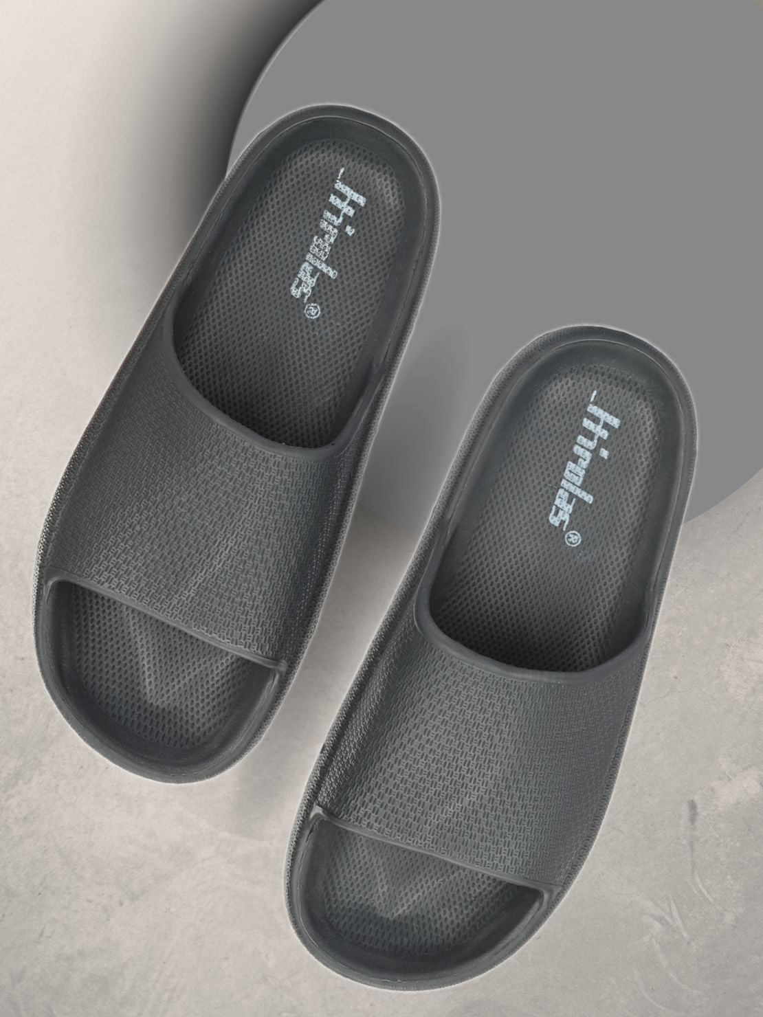 Hirolas® Men's Black Cushioned Fluffy Slider Slippers (HROMSL05BLK)