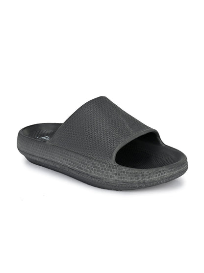 Hirolas® Men's Black Cushioned Fluffy Slider Slippers (HROMSL05BLK)