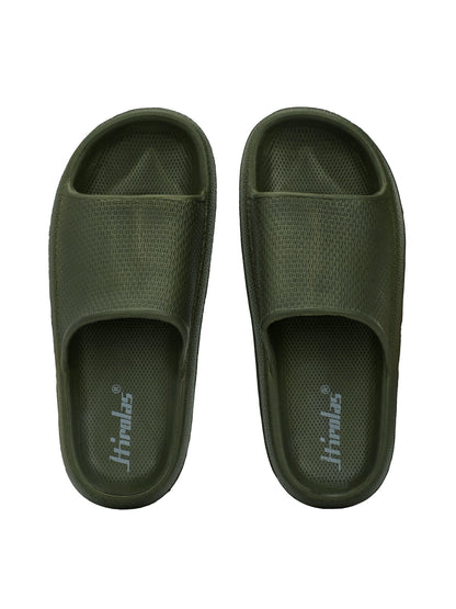 Hirolas® Men's Olive Cushioned Fluffy Slider Slippers (HROMSL05OLV)