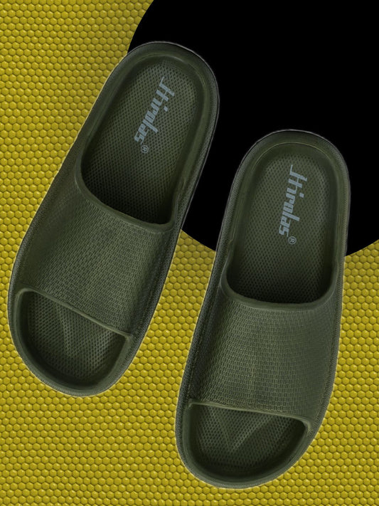 Hirolas® Men's Olive Cushioned Fluffy Slider Slippers (HROMSL05OLV)