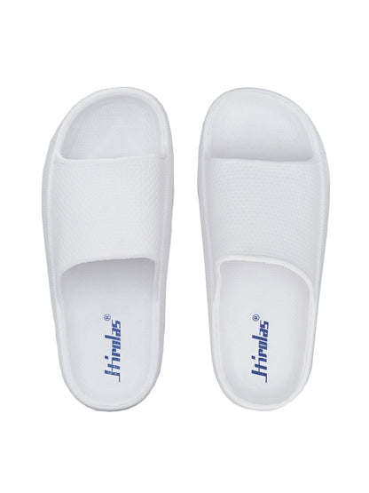 Hirolas® Men's White Cushioned Fluffy Slider Slippers (HROMSL05WHT)