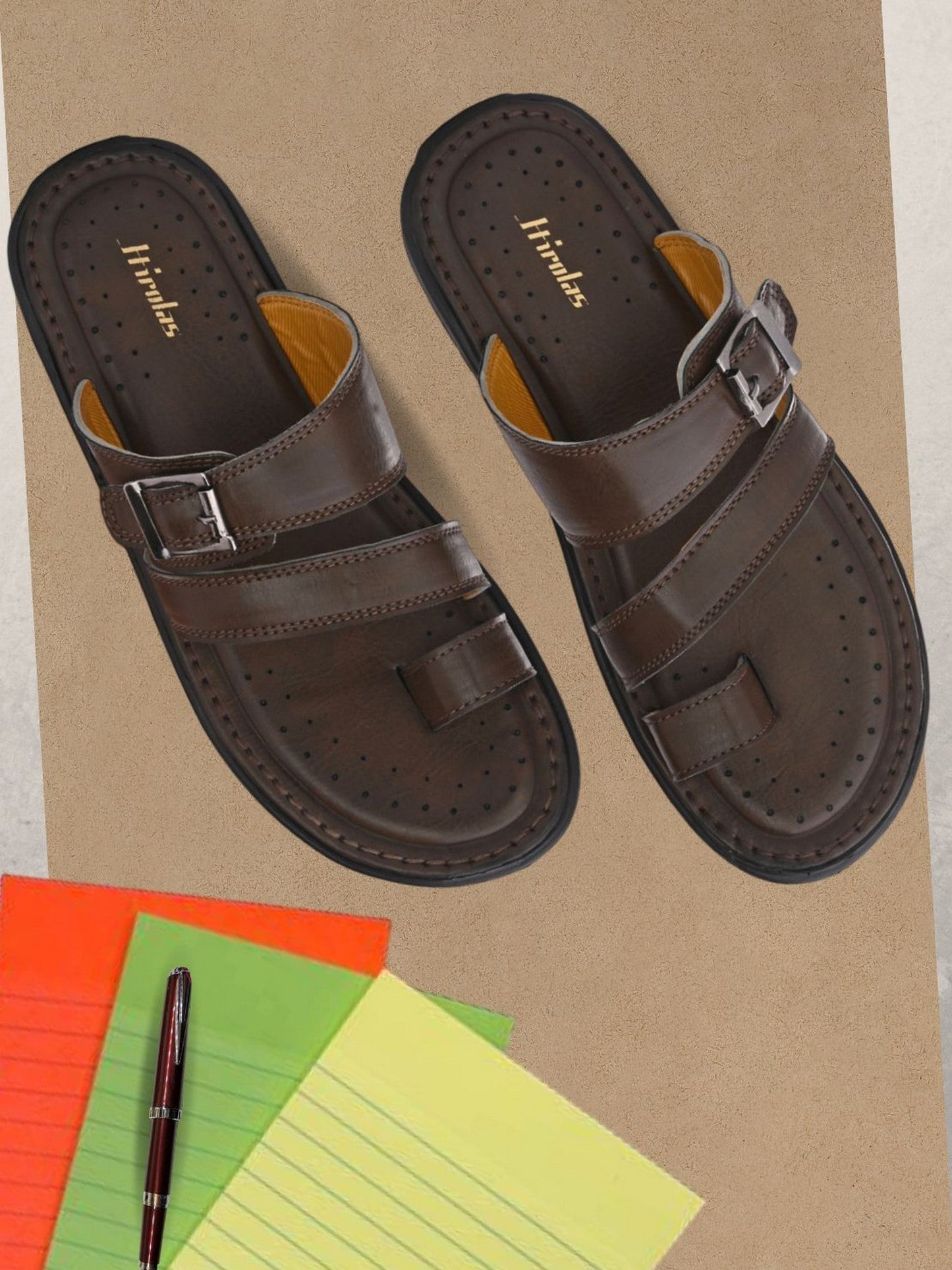 Hirolas® Men's Brown Comfortable Office Slippers (HROMSL09BRN)