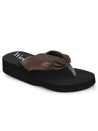 Hirolas® Women Black Copper Shimmer Thong Flip_Flops (HROWFF05BLC)