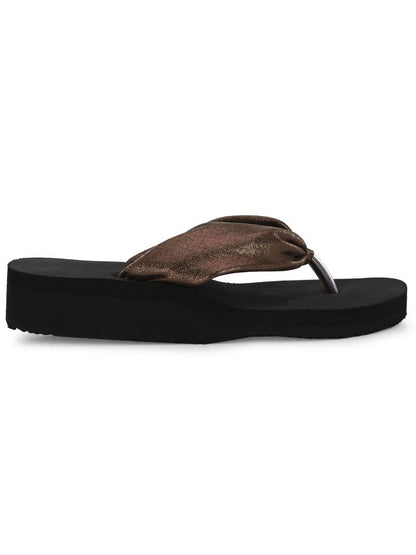 Hirolas® Women Black Copper Shimmer Thong Flip_Flops (HROWFF05BLC)