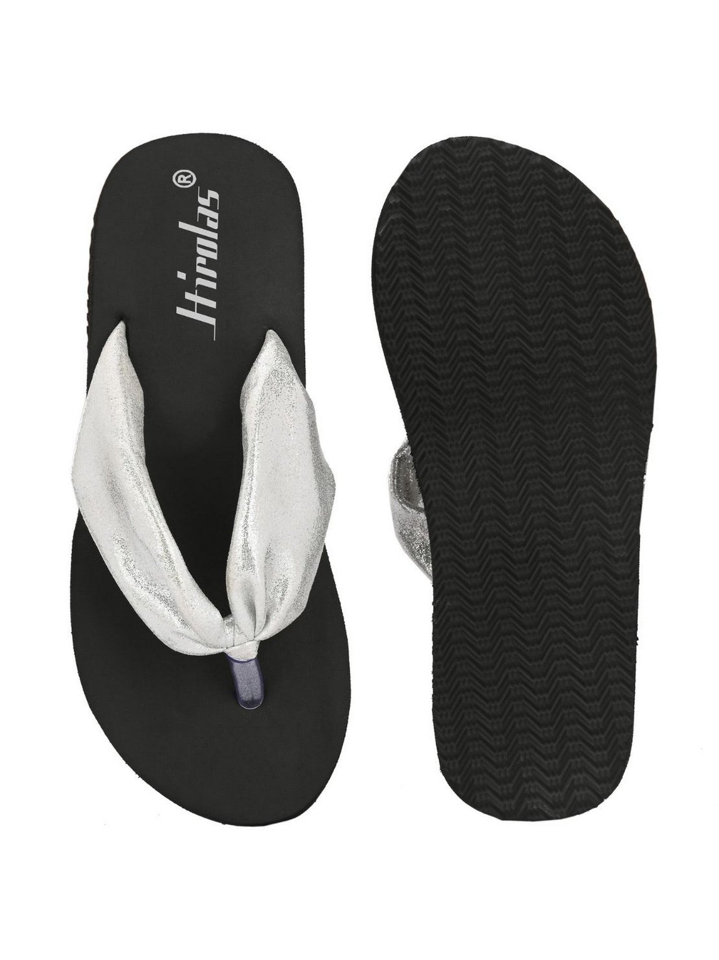 Hirolas® Women Black Sliver Shimmer Thong Flip_Flops (HROWFF05BLS)