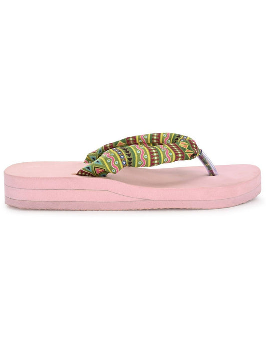 Hirolas Women Multi-color Printed Thong Flip Flops (HROWFF05PNK)