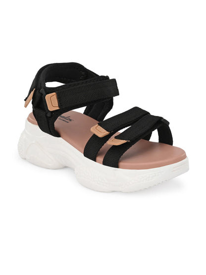 Hirolas® Women Black/Pink Fabric Sports _Sandals (HROWSL02PKB)