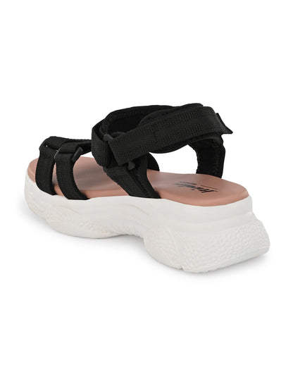 Hirolas® Women Black/Pink Fabric Sports _Sandals (HROWSL02PKB)