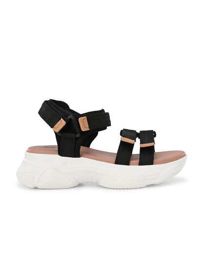 Hirolas® Women Black/Pink Fabric Sports _Sandals (HROWSL02PKB)