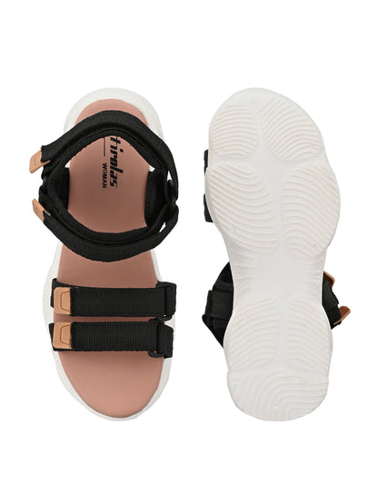 Hirolas® Women Black/Pink Fabric Sports _Sandals (HROWSL02PKB)