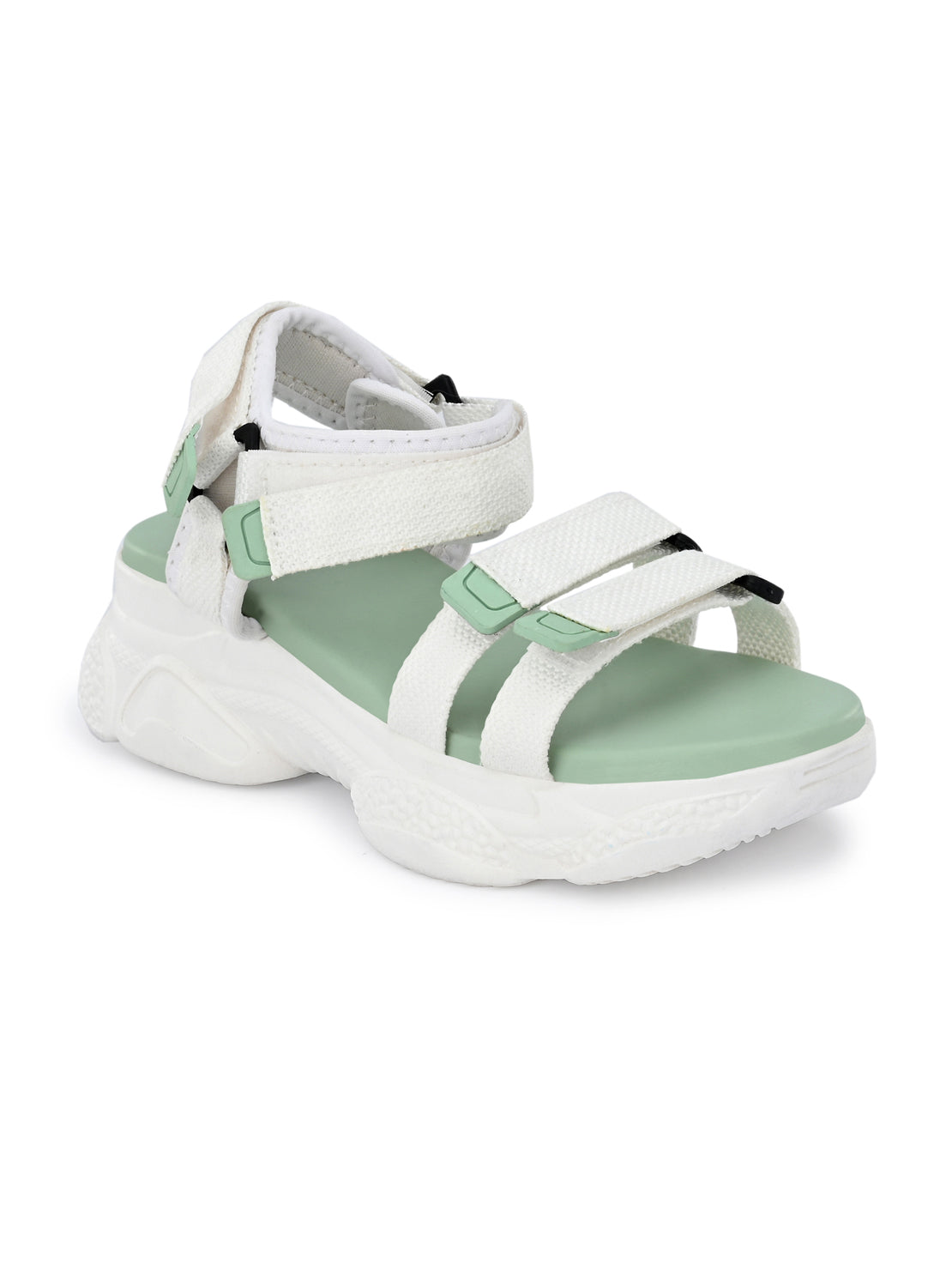 Hirolas® Women White/SeaGreen Fabric Sports _Sandals (HROWSL02SGW)