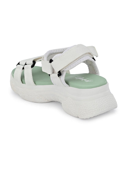Hirolas® Women White/SeaGreen Fabric Sports _Sandals (HROWSL02SGW)