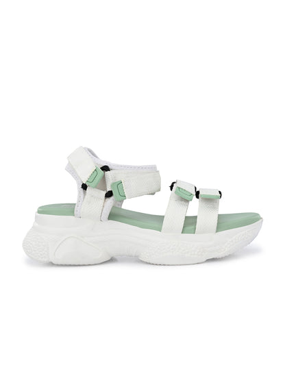 Hirolas® Women White/SeaGreen Fabric Sports _Sandals (HROWSL02SGW)