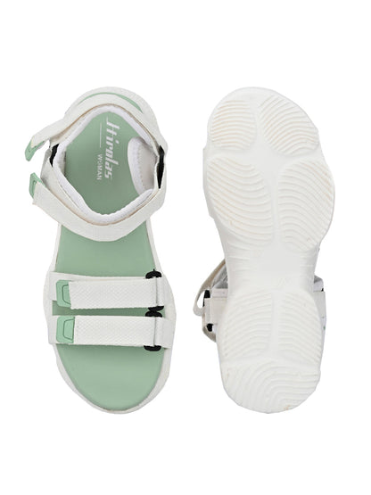 Hirolas® Women White/SeaGreen Fabric Sports _Sandals (HROWSL02SGW)
