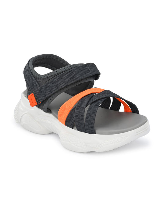 Hirolas® Women Grey/Orange Fabric Sports _Sandals (HROWSL03GRO)