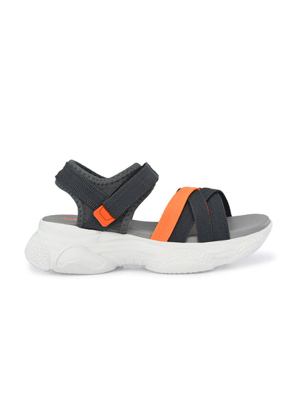 Hirolas® Women Grey/Orange Fabric Sports _Sandals (HROWSL03GRO)