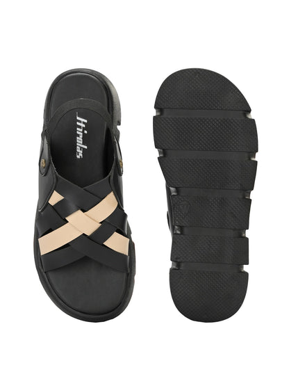 Hirolas® Women Black/Beige Chunky Platform _Sandals (HROWSL04BLB)