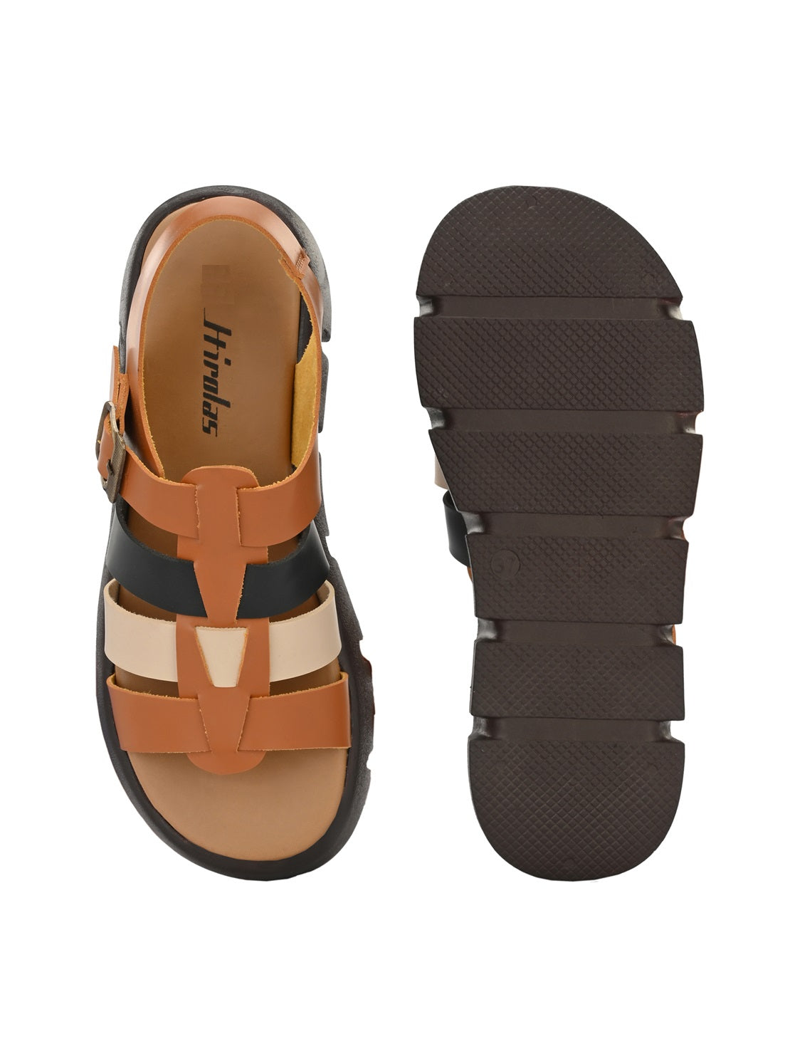 Hirolas® Women Black/Tan Chunky Platform _Sandals (HROWSL04BLT)