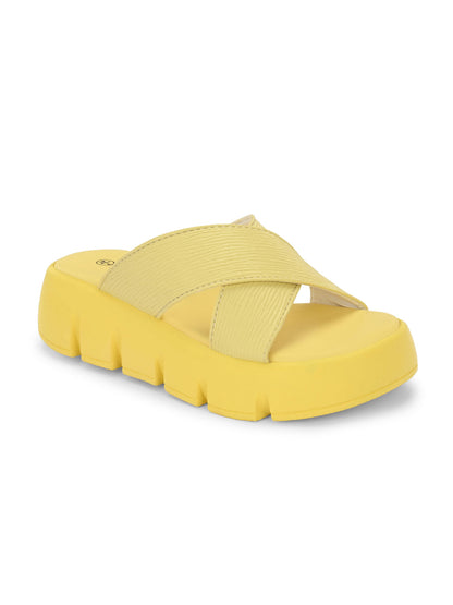 Hirolas® Women Yellow Chunky Platform _Sandals (HROWSL04YLW)